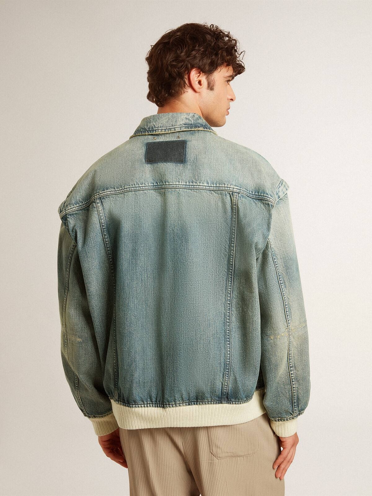 Men's washed denim jacket with wool blend ribbing - 4