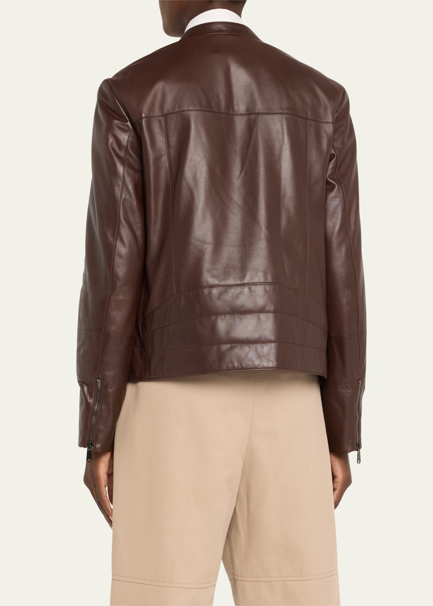 Smooth Glove Leather Biker Jacket With Monili Zip Pocket - 3