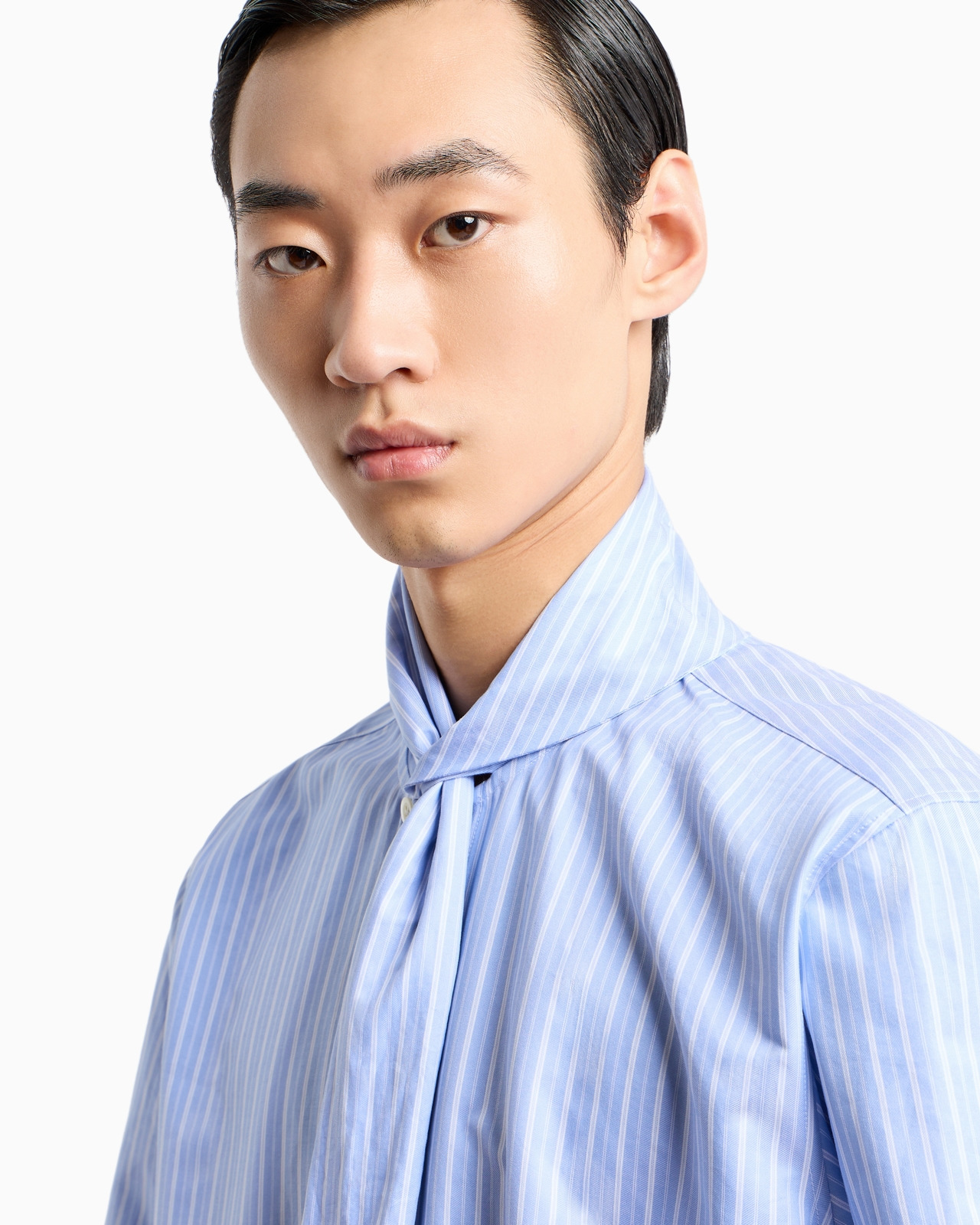 STRIPED TWILL-EFFECT HEAVYWEIGHT COTTON SHIRT WITH FOULARD COLLAR - 5