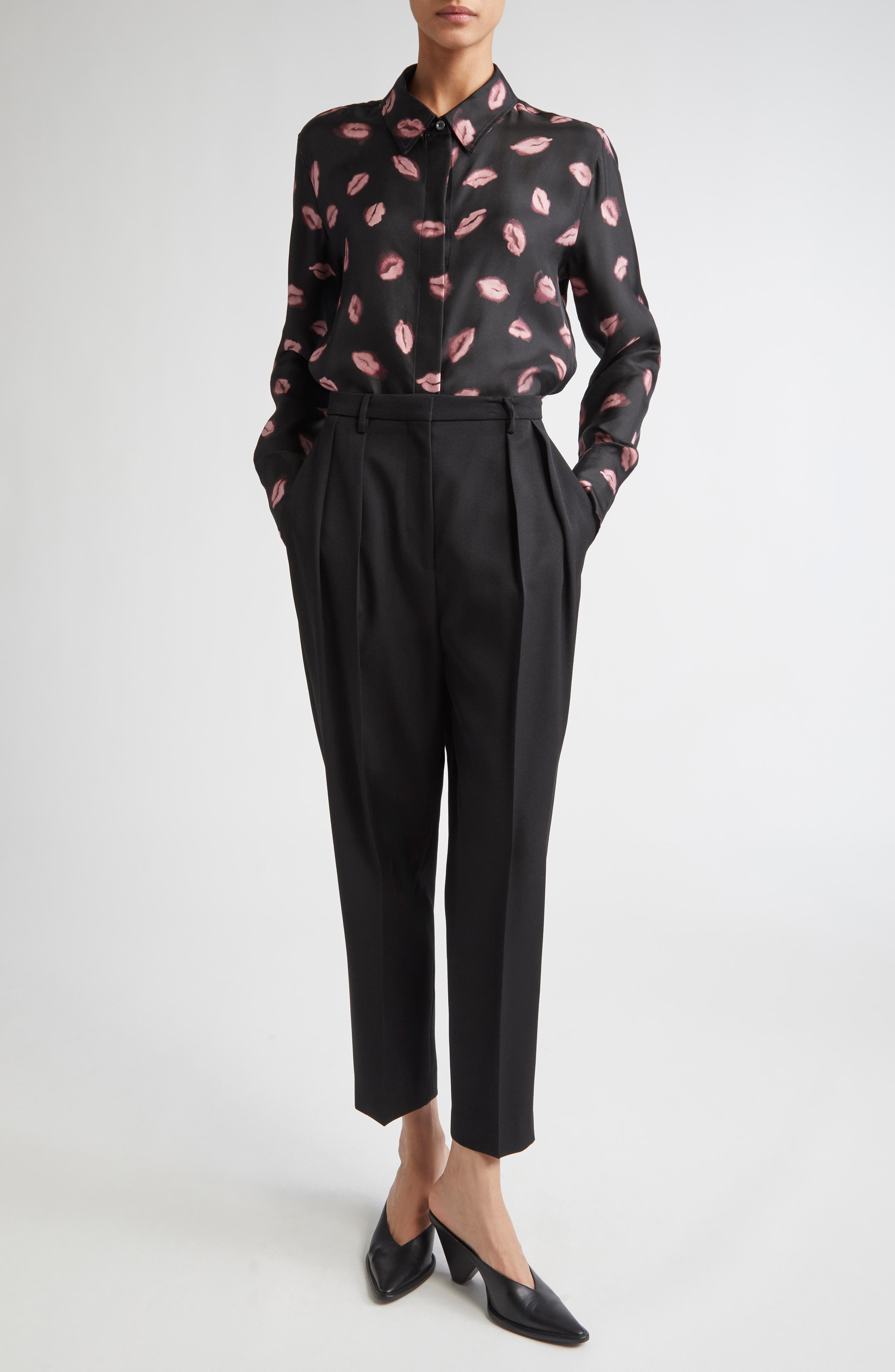 Altuzarra Chika Kisses Print Silk Chiffon Button-Up Shirt in Black Kisses at Nordstrom - 2
