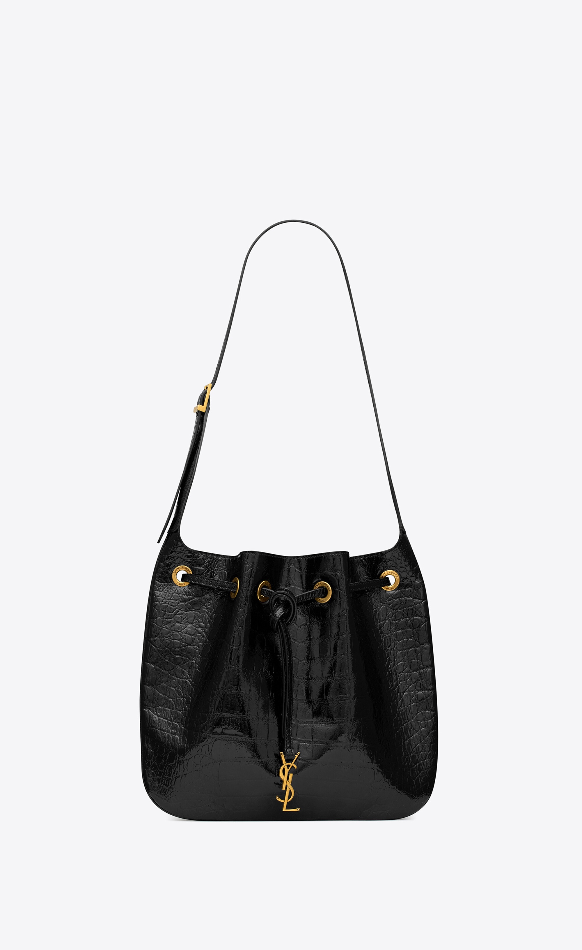 paris vii medium hobo bag in crocodile-embossed patent leather - 1