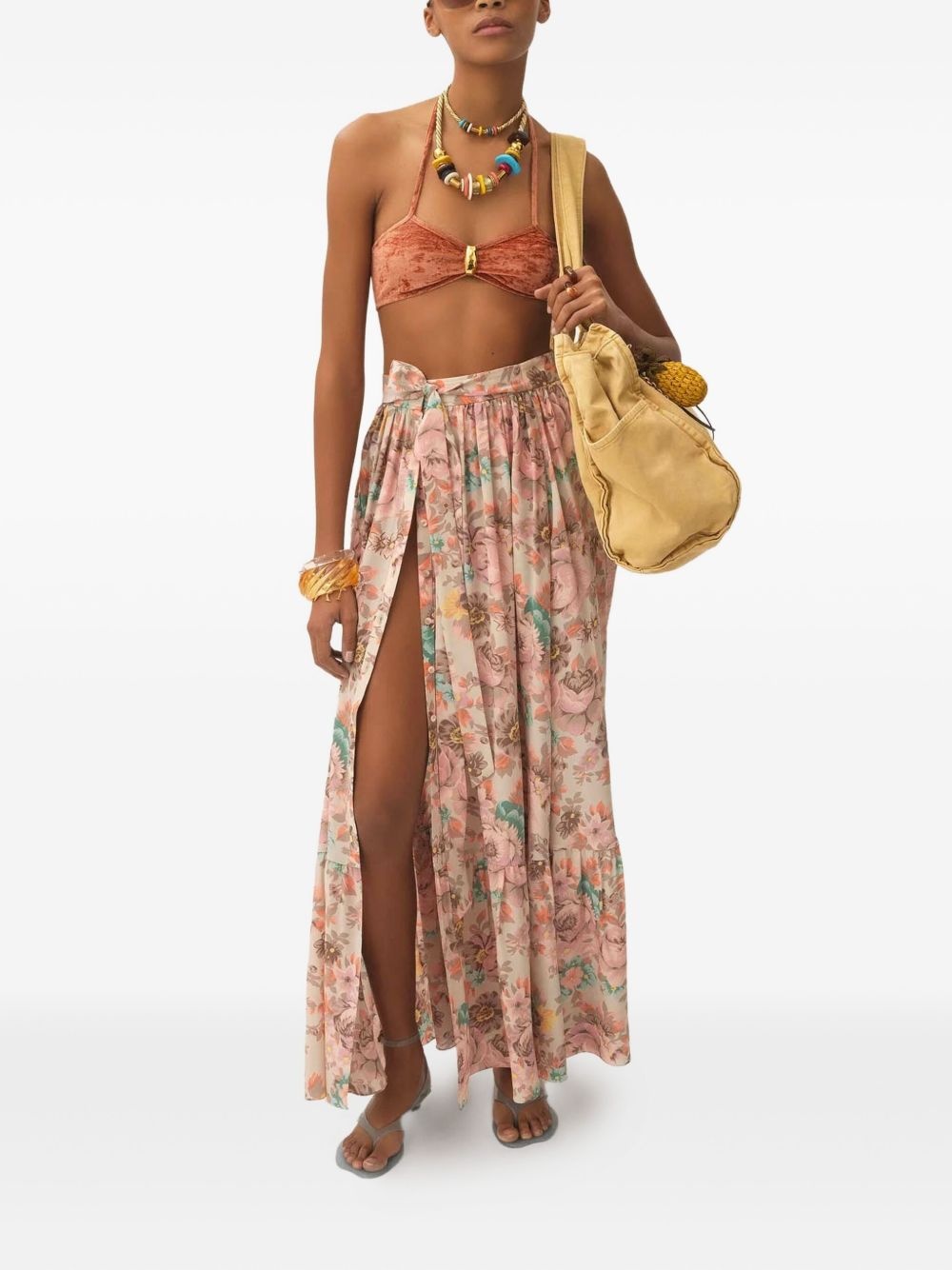 floral-print ruffled beach skirt - 2