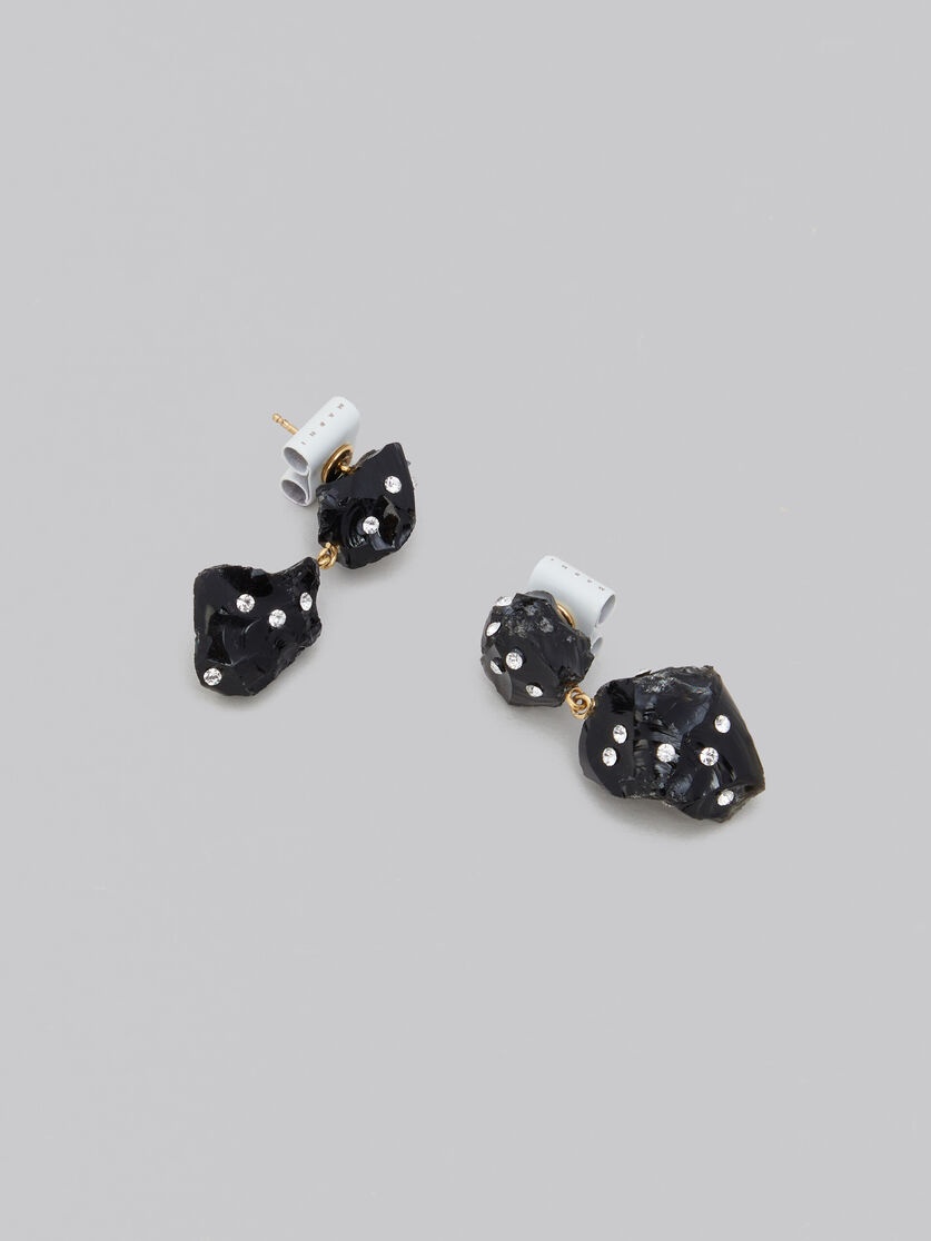 BLACK OBSIDIAN DROP EARRINGS WITH RHINESTONE POLKA DOTS - 4