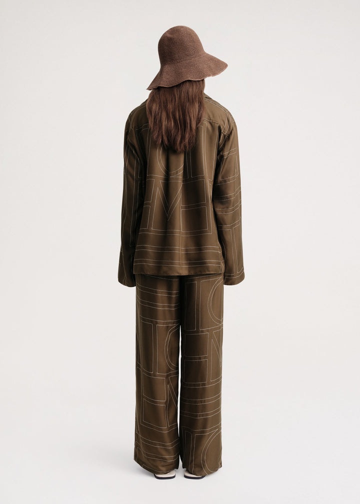 Monogram silk pj bottoms mocha - 4