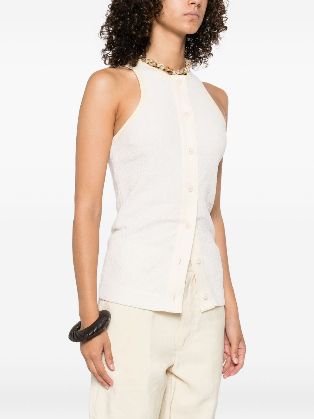 ribbed button-placket top - 3