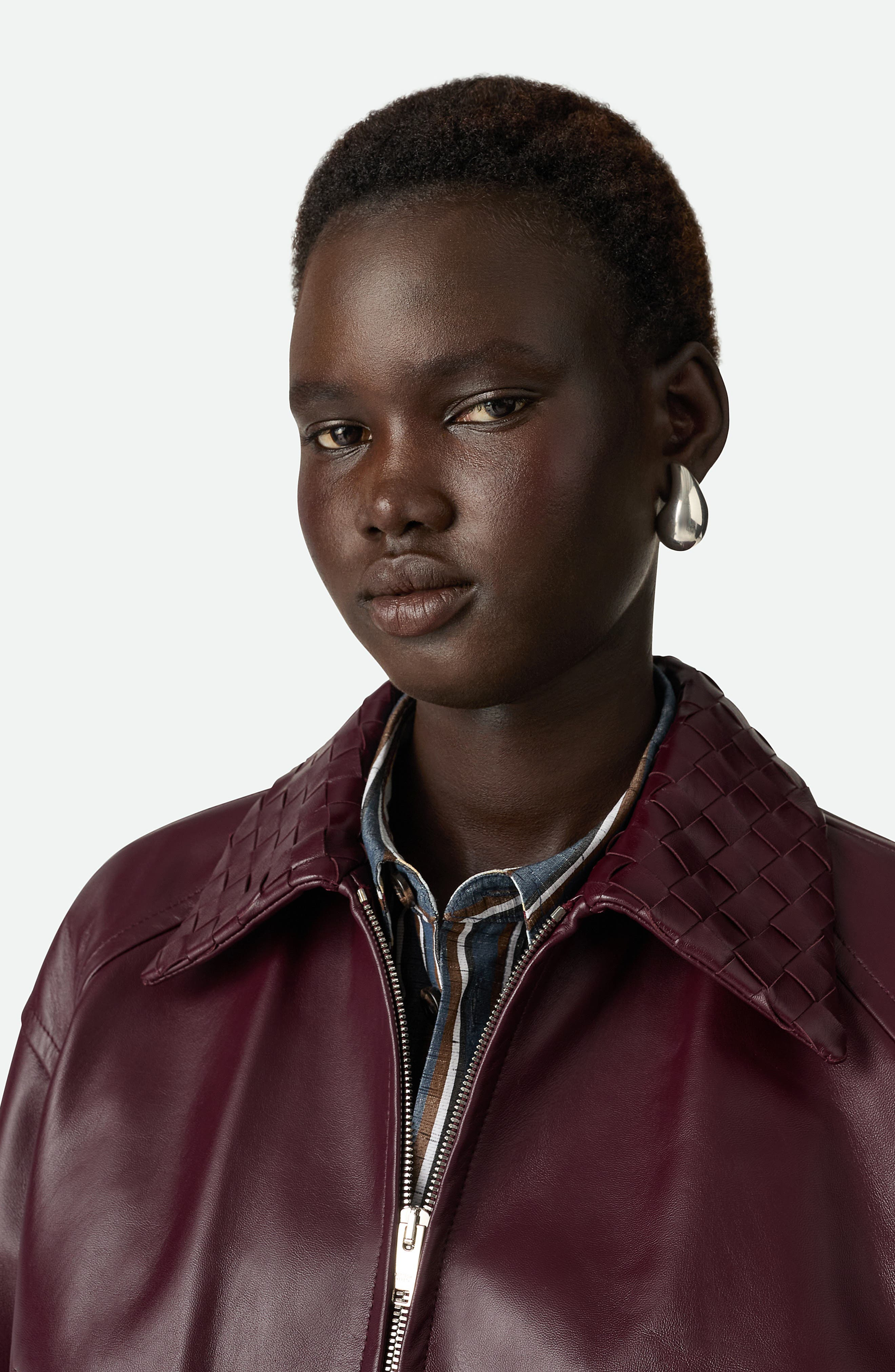 Bottega Veneta Intrecciato Collar Leather Bomber Jacket in Jam at Nordstrom - 4