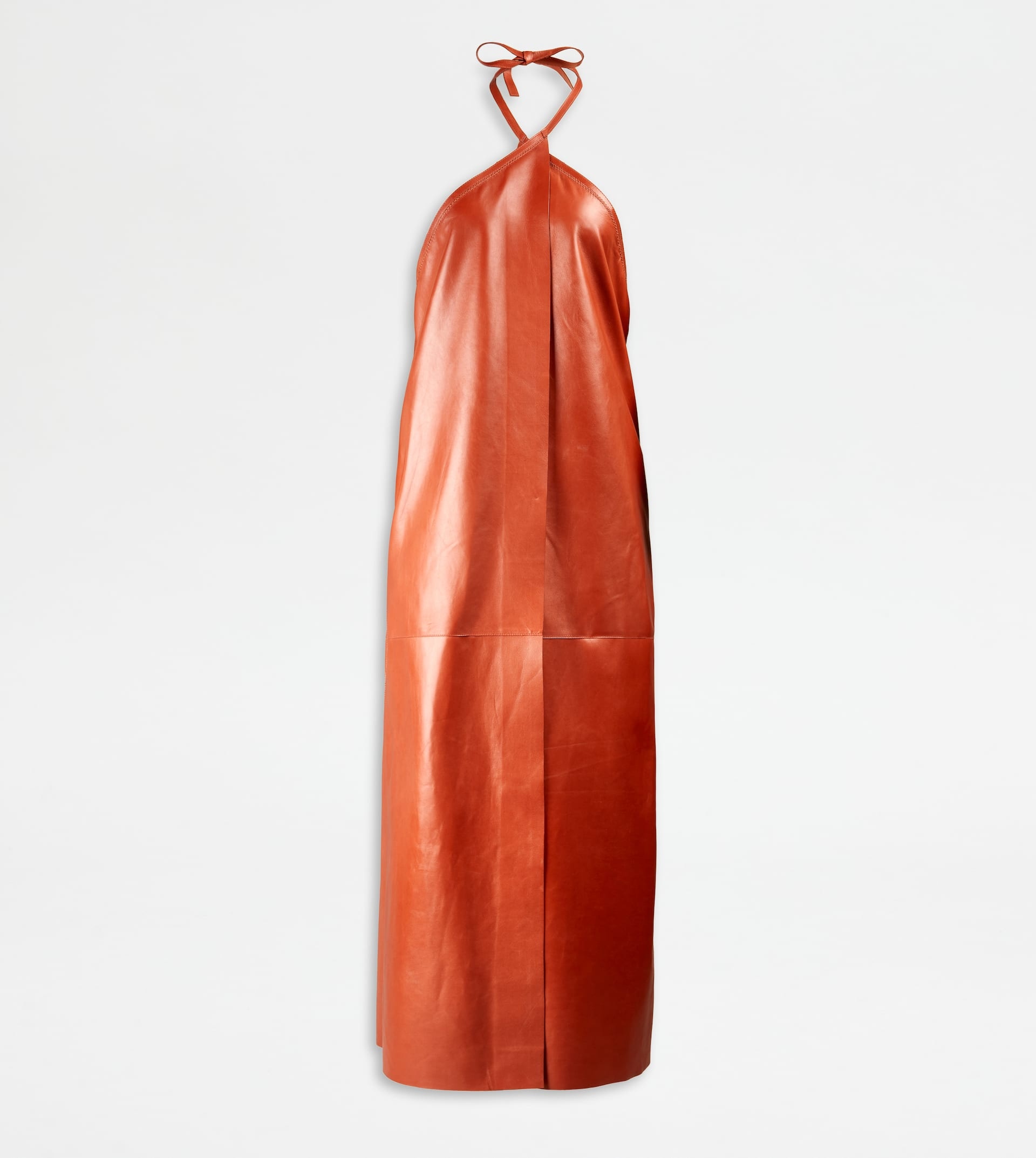 DRESS IN LEATHER WITH HALTERNECK COLLAR - BROWN - 1