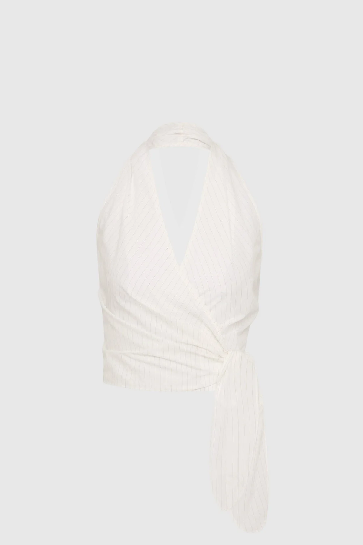 Pinstripe Halter Wrap Top - White - 1