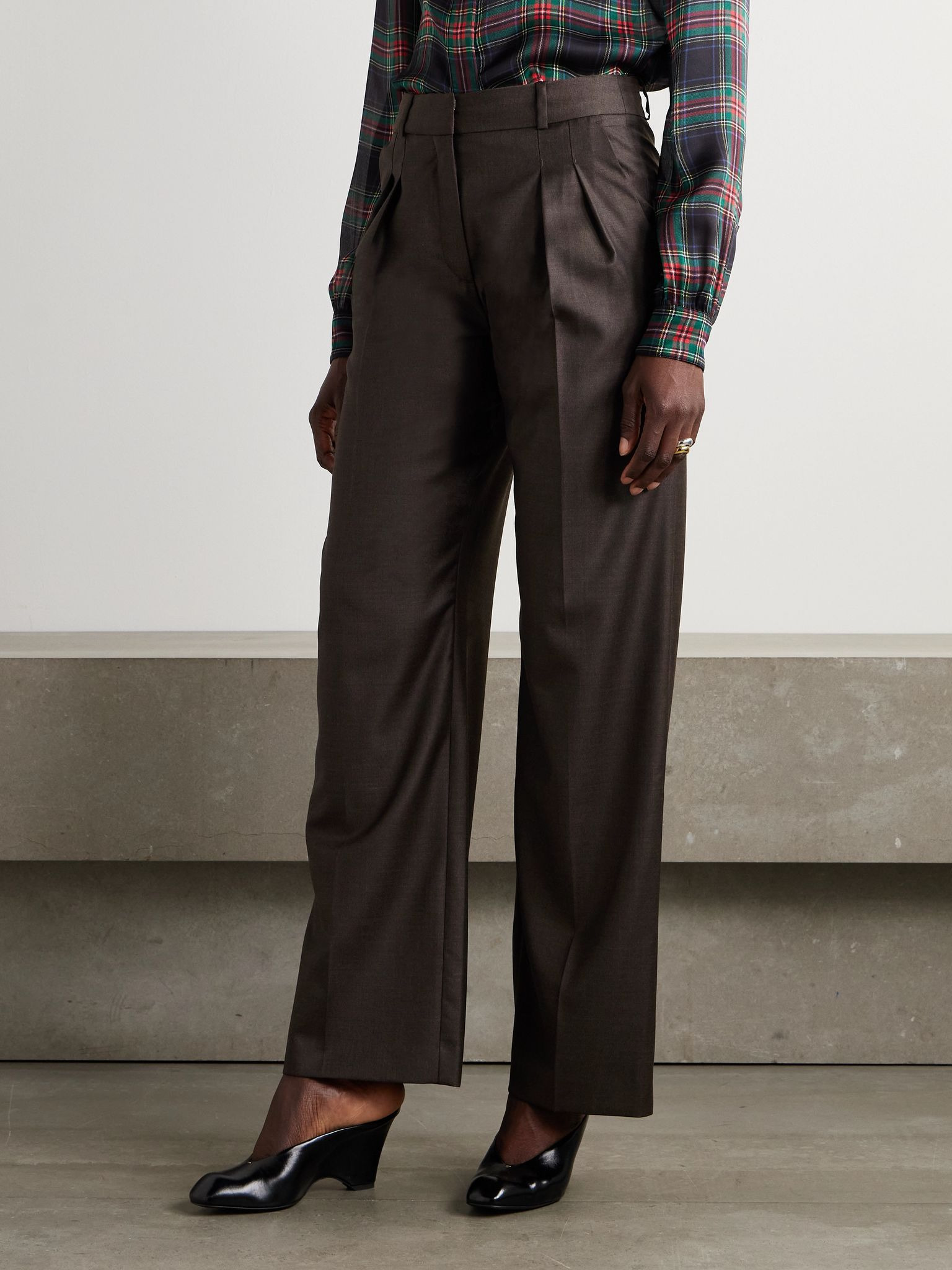 Sbiru pleated wool-twill straight-leg pants Light brown - 3