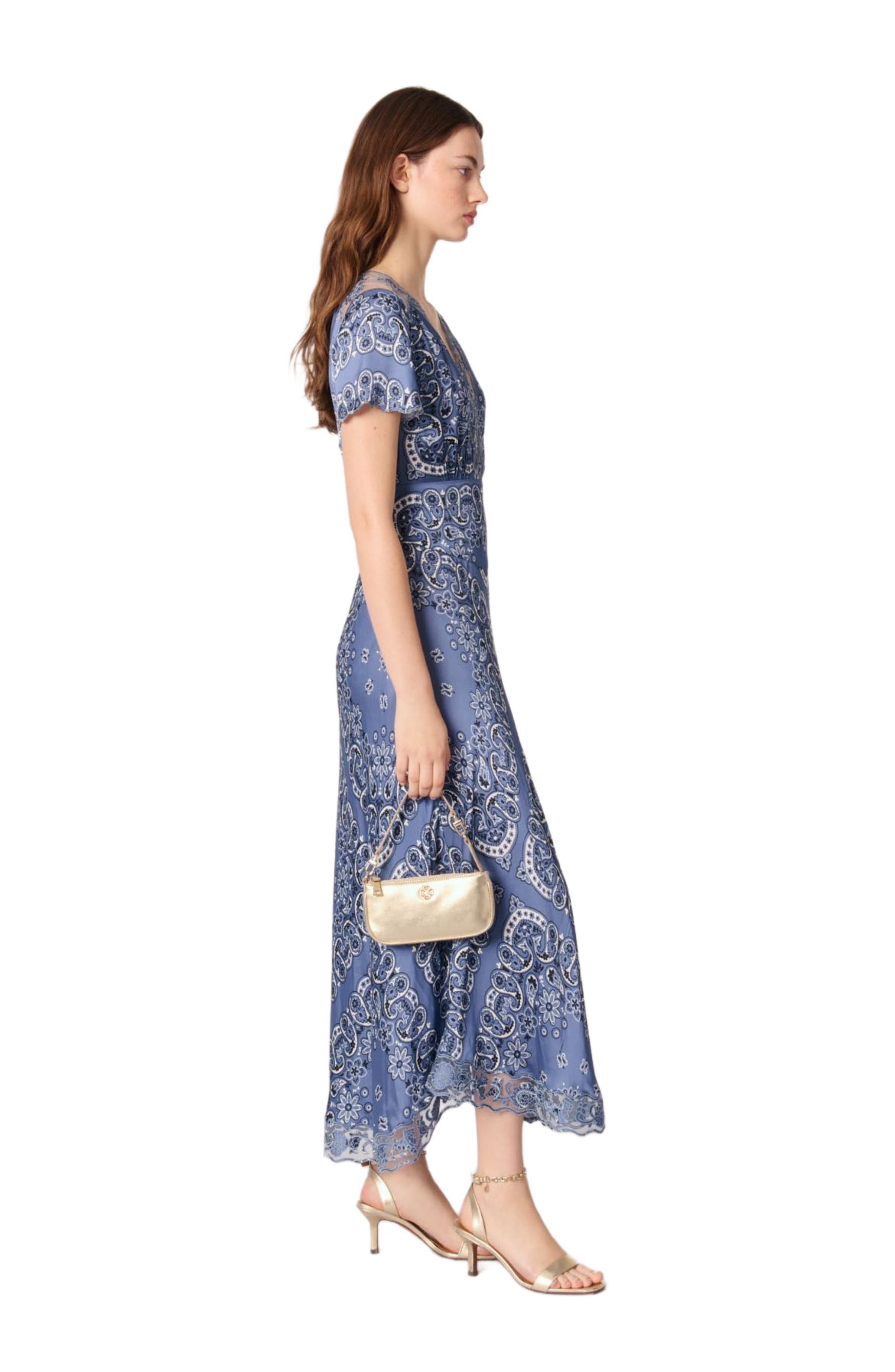 maje Patterned flowing maxi dress in Blue Bandana Print at Nordstrom - 3