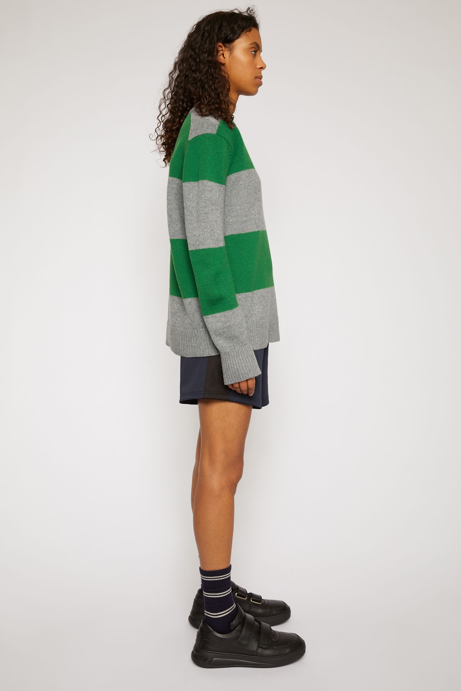 Block stripe sweater grey melange/deep green - 3