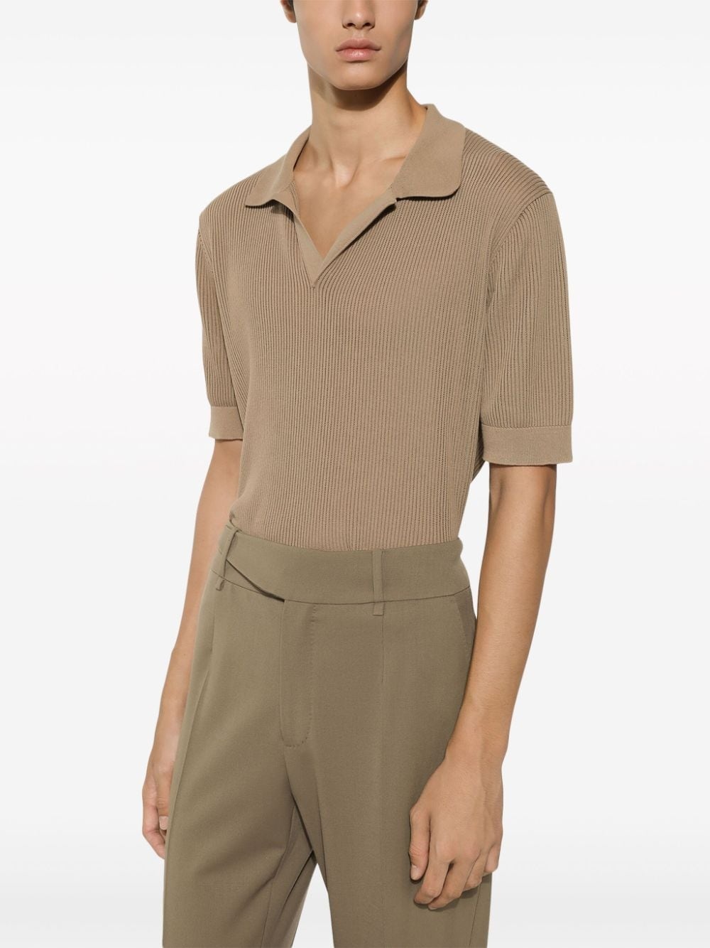 ribbed-knit cotton polo shirt - 4