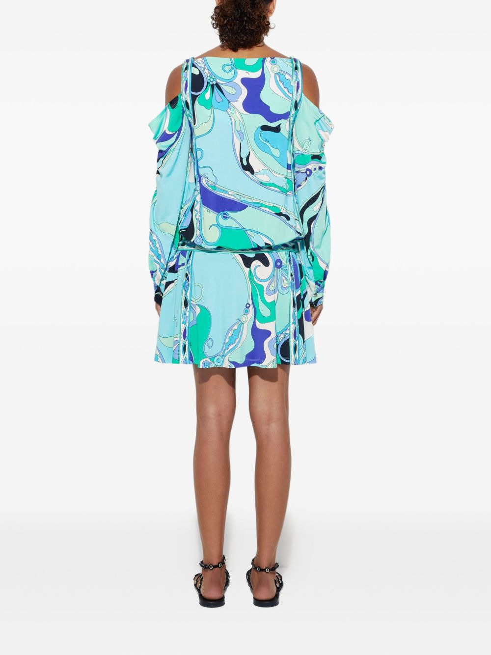 shoulder-cut print dress - 4