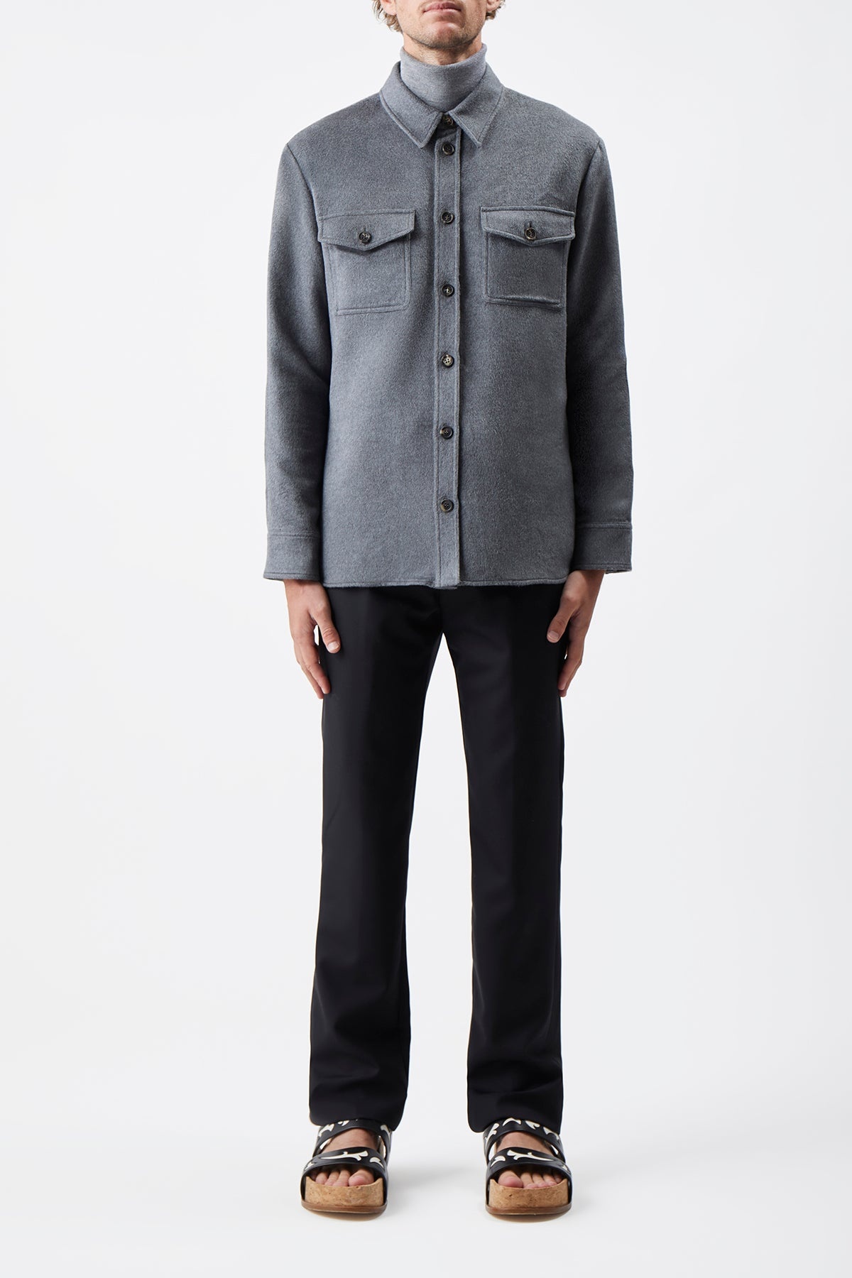Lucas Overshirt in Dark Grey Melange Winter Silk - 2