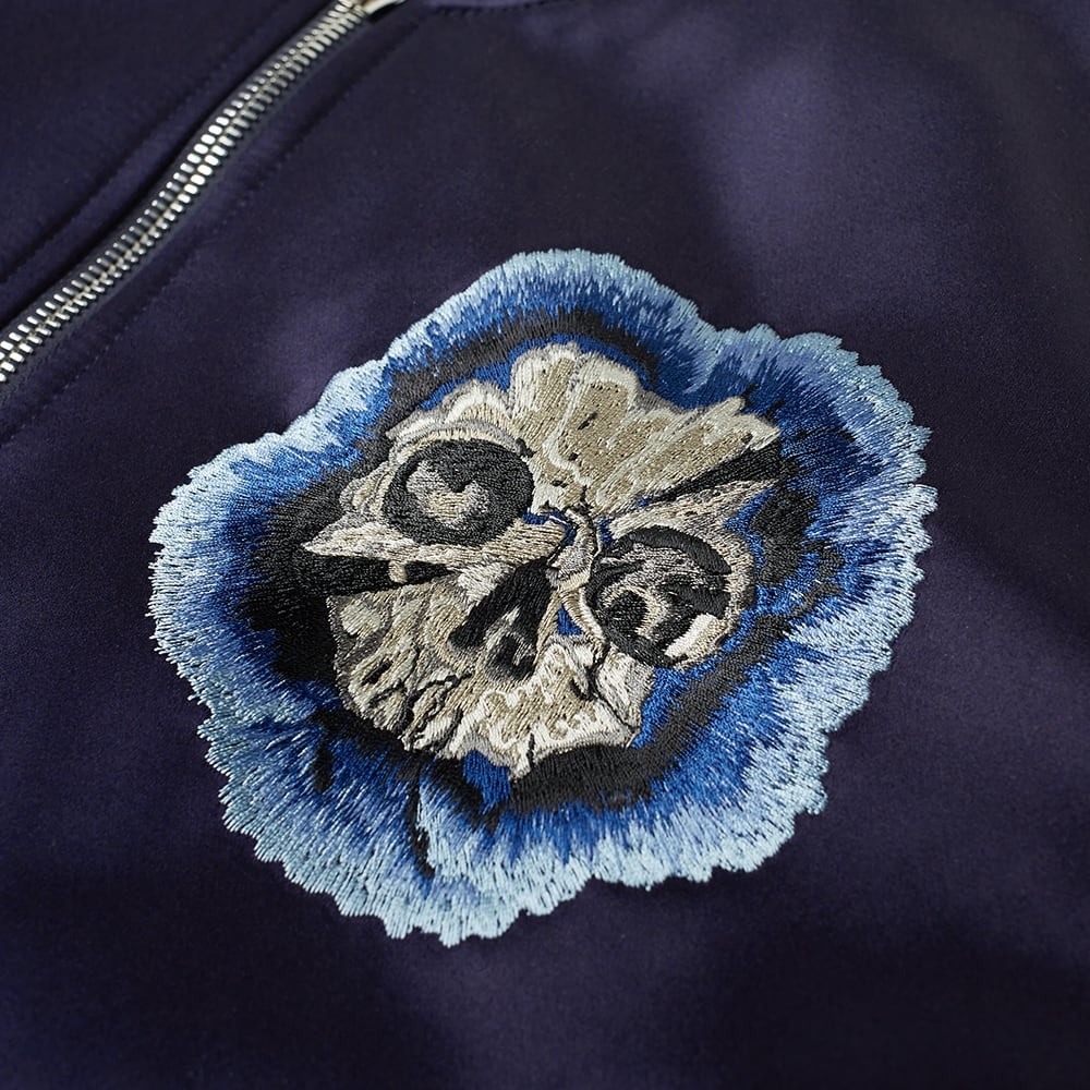 Alexander McQueen Flower Skull Satin Embroidered Bomber Jacket - 3