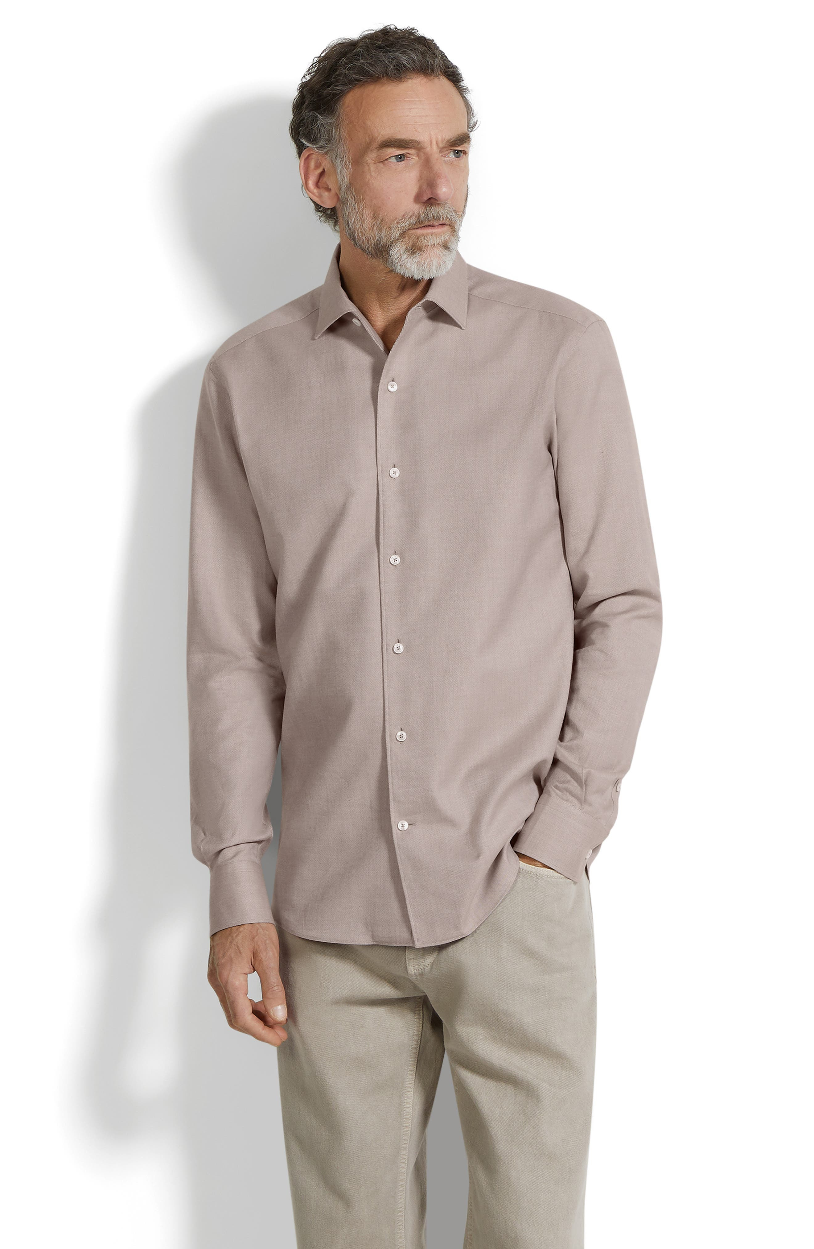 ZEGNA Cashco Cotton & Cashmere Oxford Button-Up Shirt in Light Taupe at Nordstrom - 5