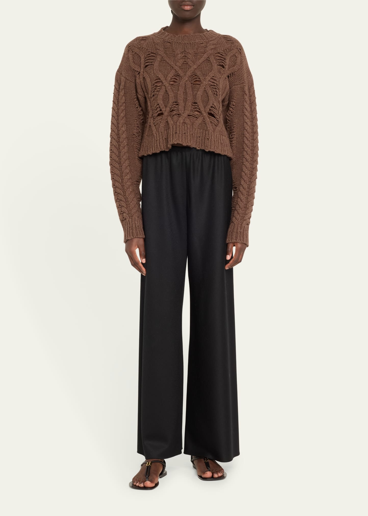 Distress Crop Cable Wool Cashmere Sweater - 2