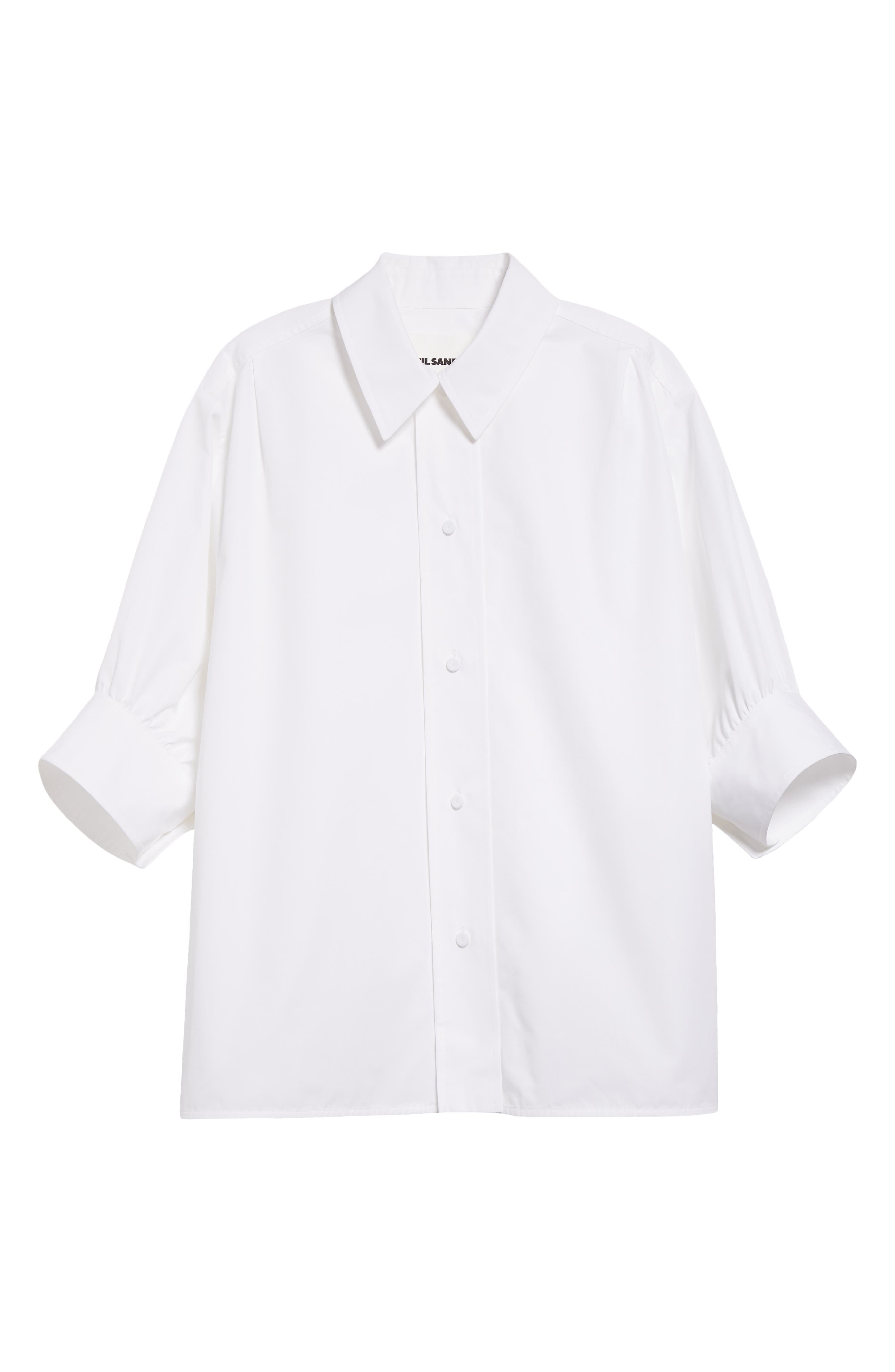 Jil Sander Short Sleeve Cotton Poplin Button-Up Shirt in Optic White at Nordstrom - 6