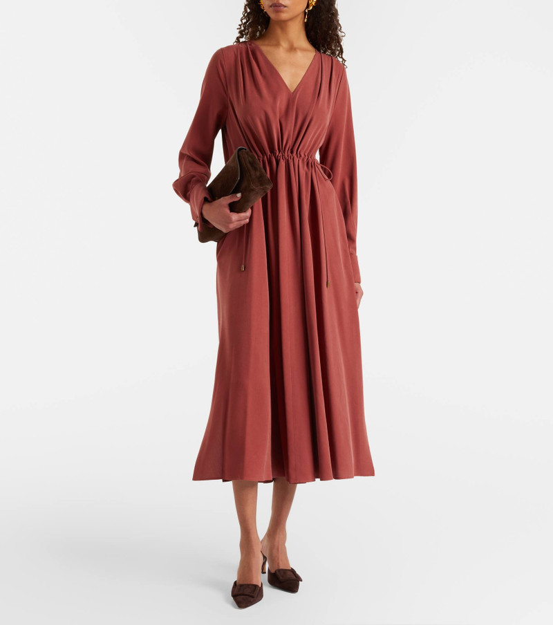 Max Mara Full gathered silk canvas midi dress outlook