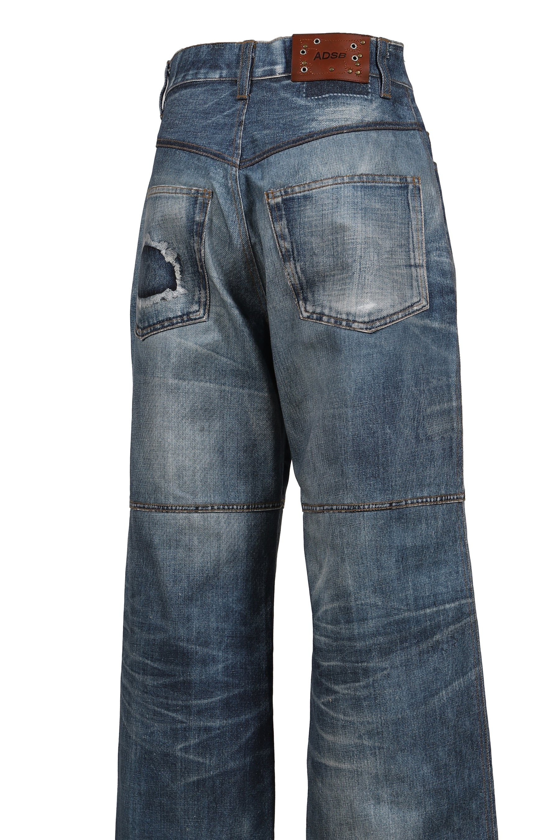 UNISEX CUSTOM-LIKE PRINTED DENIM PANTS / MID BLU - 8