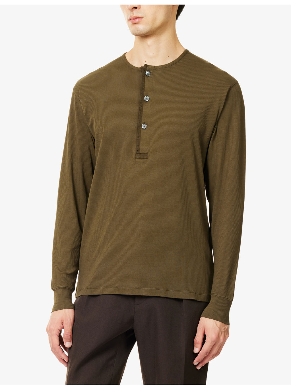 Ribbed Long-Sleeve Stretch-Cotton Top - 3