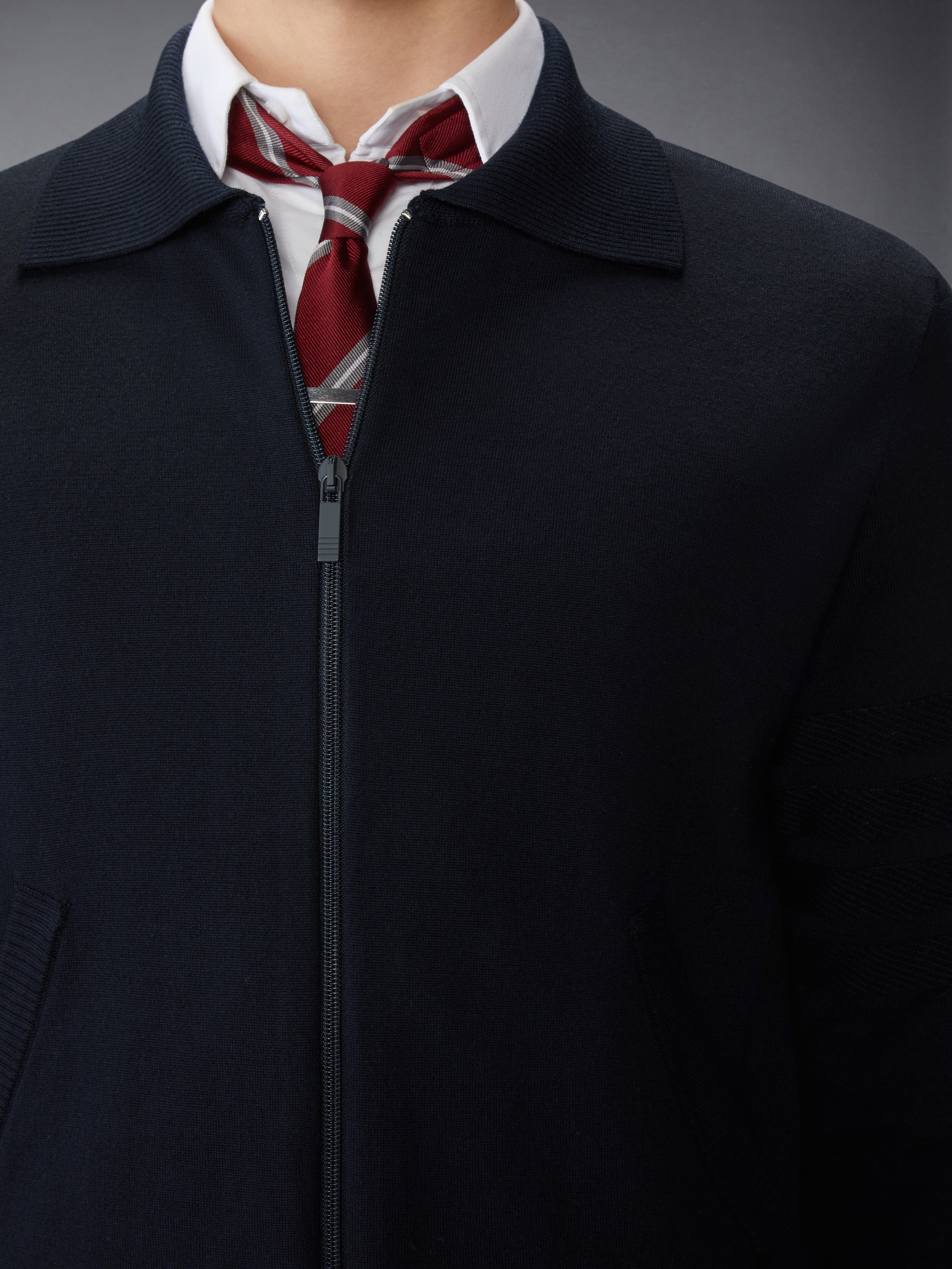 MERINO WOOL DOUBLE FACE 4-BAR ZIP UP CARDIGAN - 6