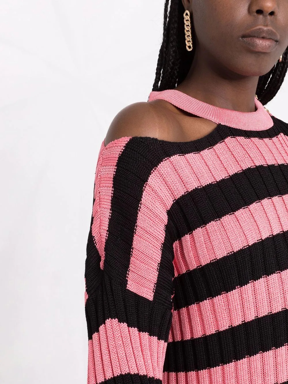 striped colour-block ribbed-knit dress - 3
