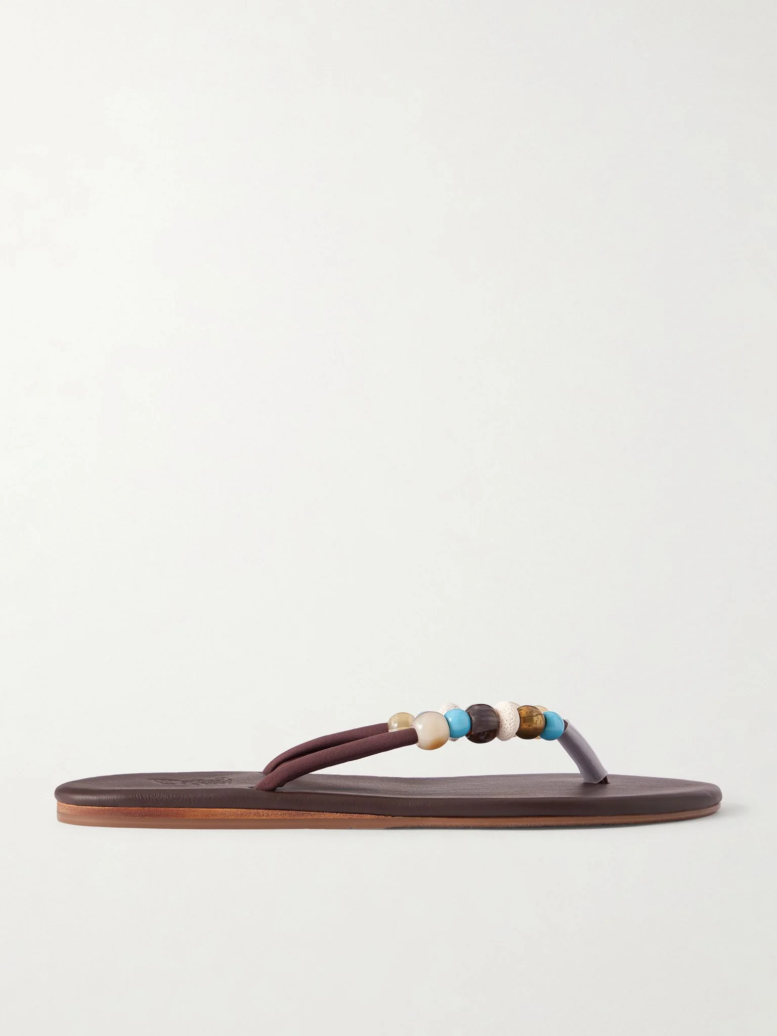 Saionara bead-embellished leather flip flops Brown - 1