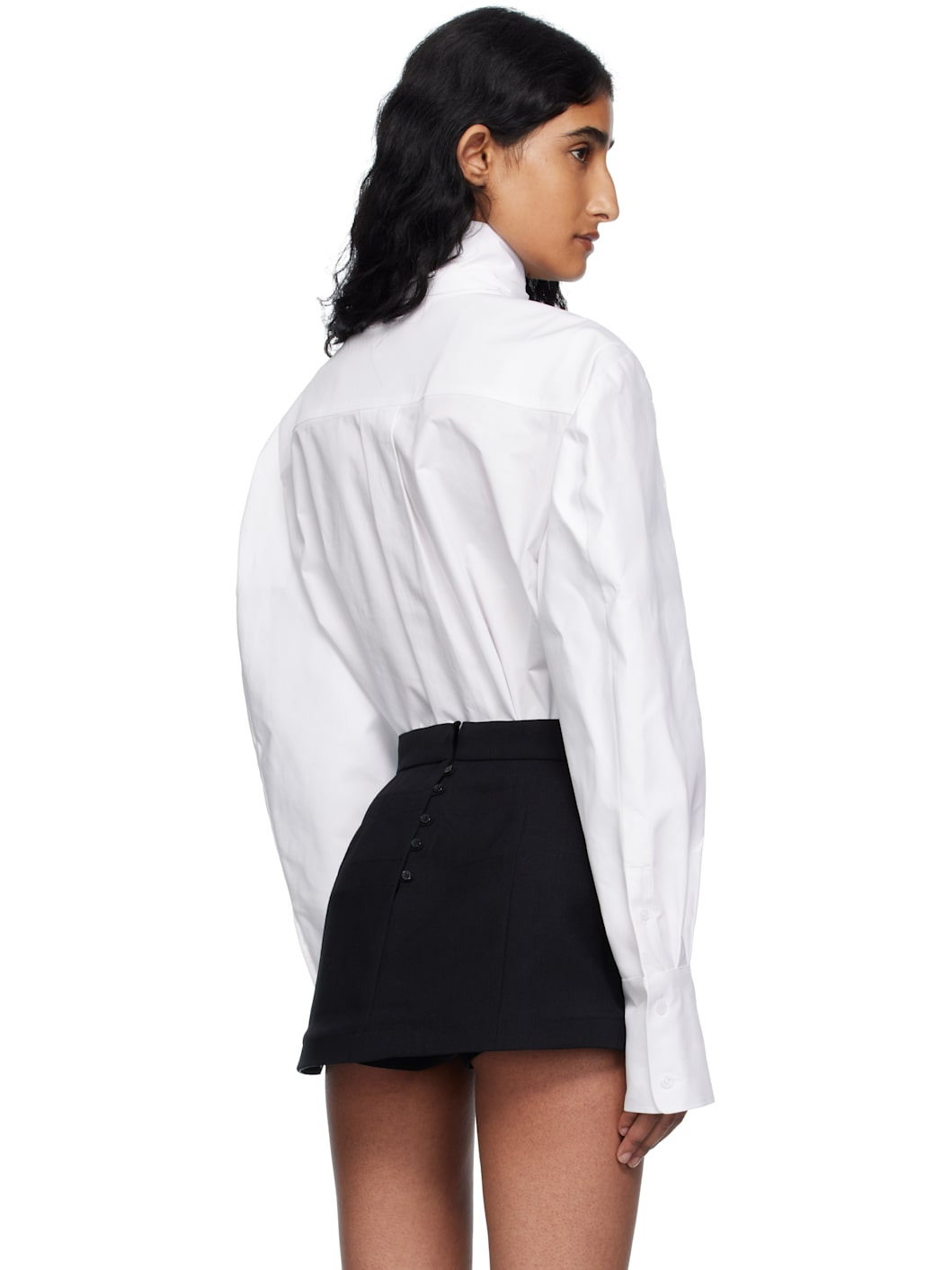 White Neck Ribbon Tie Blouse - 3