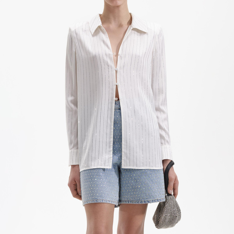 White Rhinestone Stripe Shirt 4
