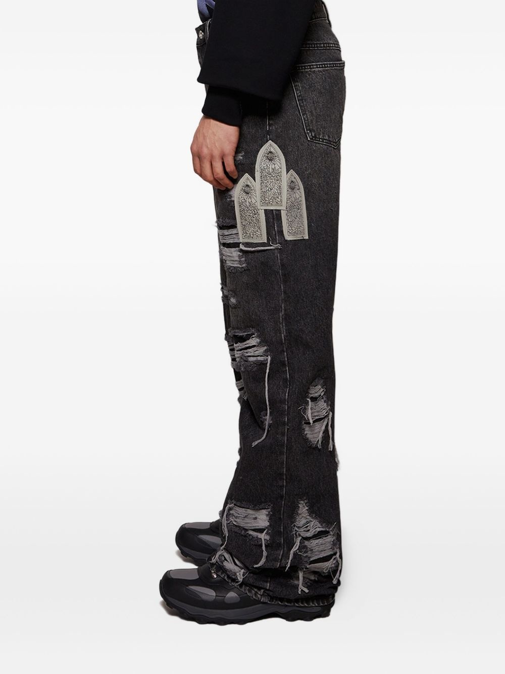 distressed wide-leg jeans - 3