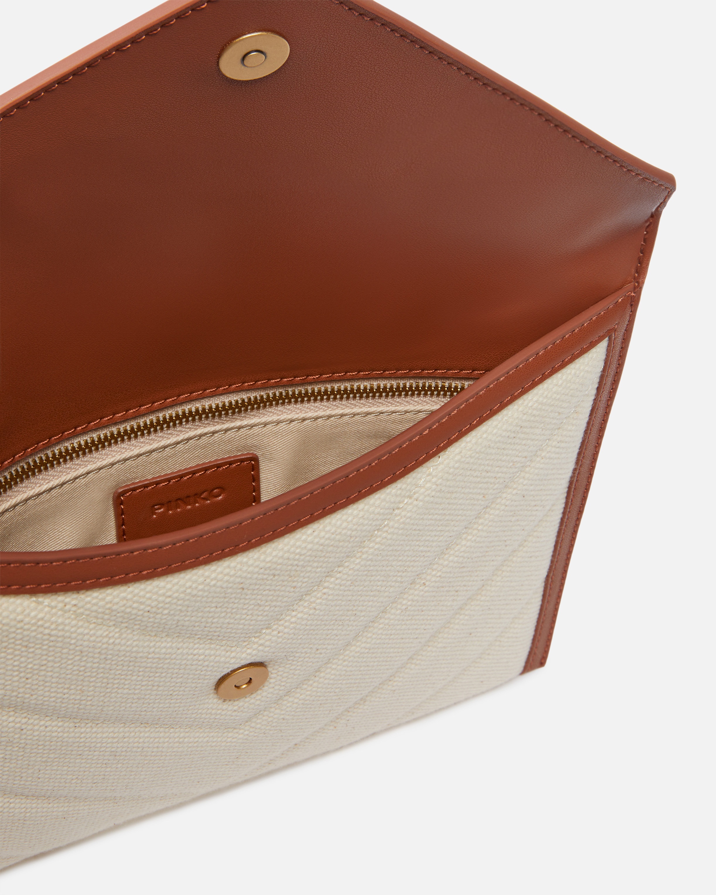 FLAT CANVAS CLUTCH BAG WITH LEATHER TRIM - 4