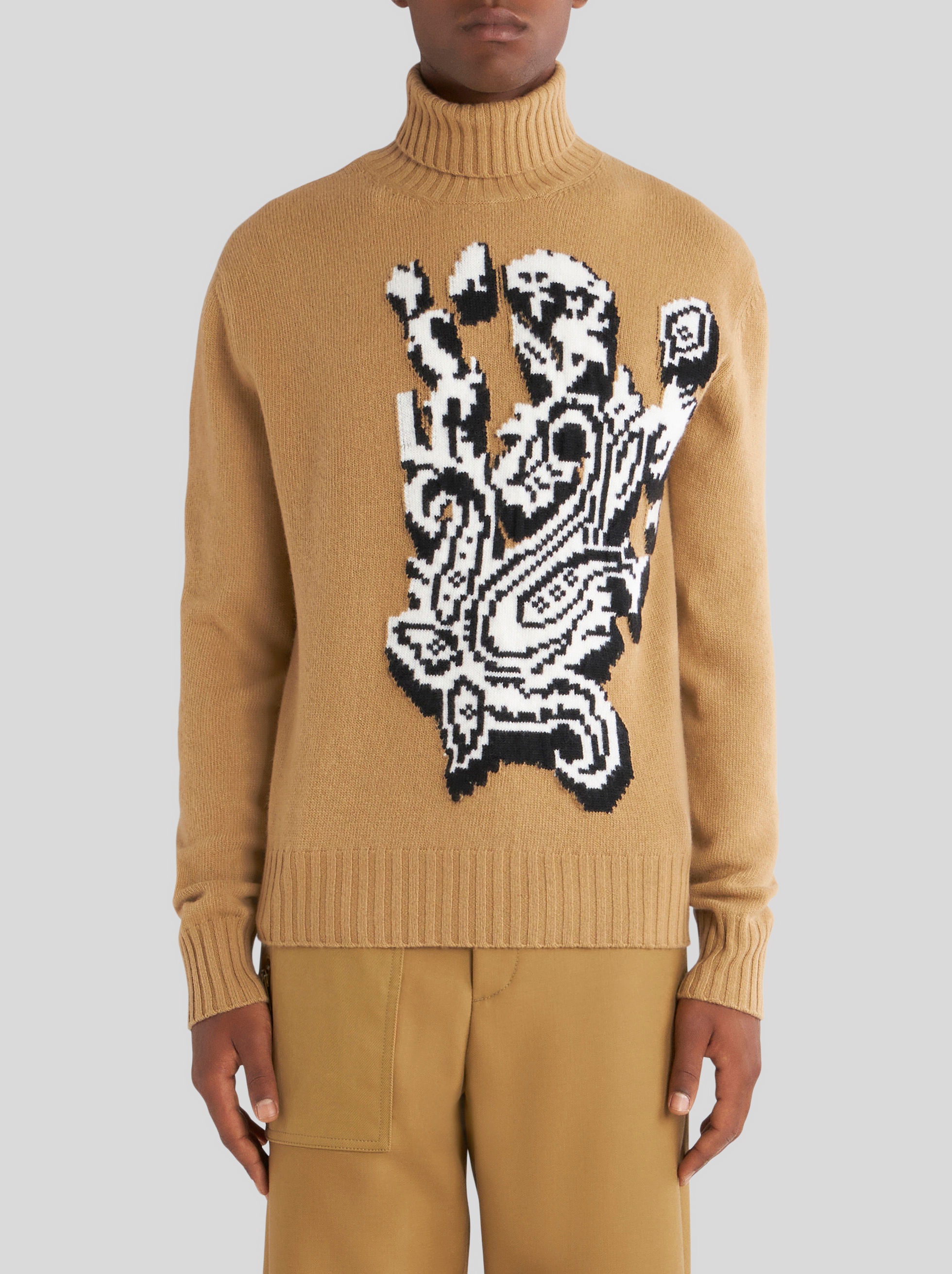 HIGH NECK JACQUARD INTARSIA SWEATER - 2