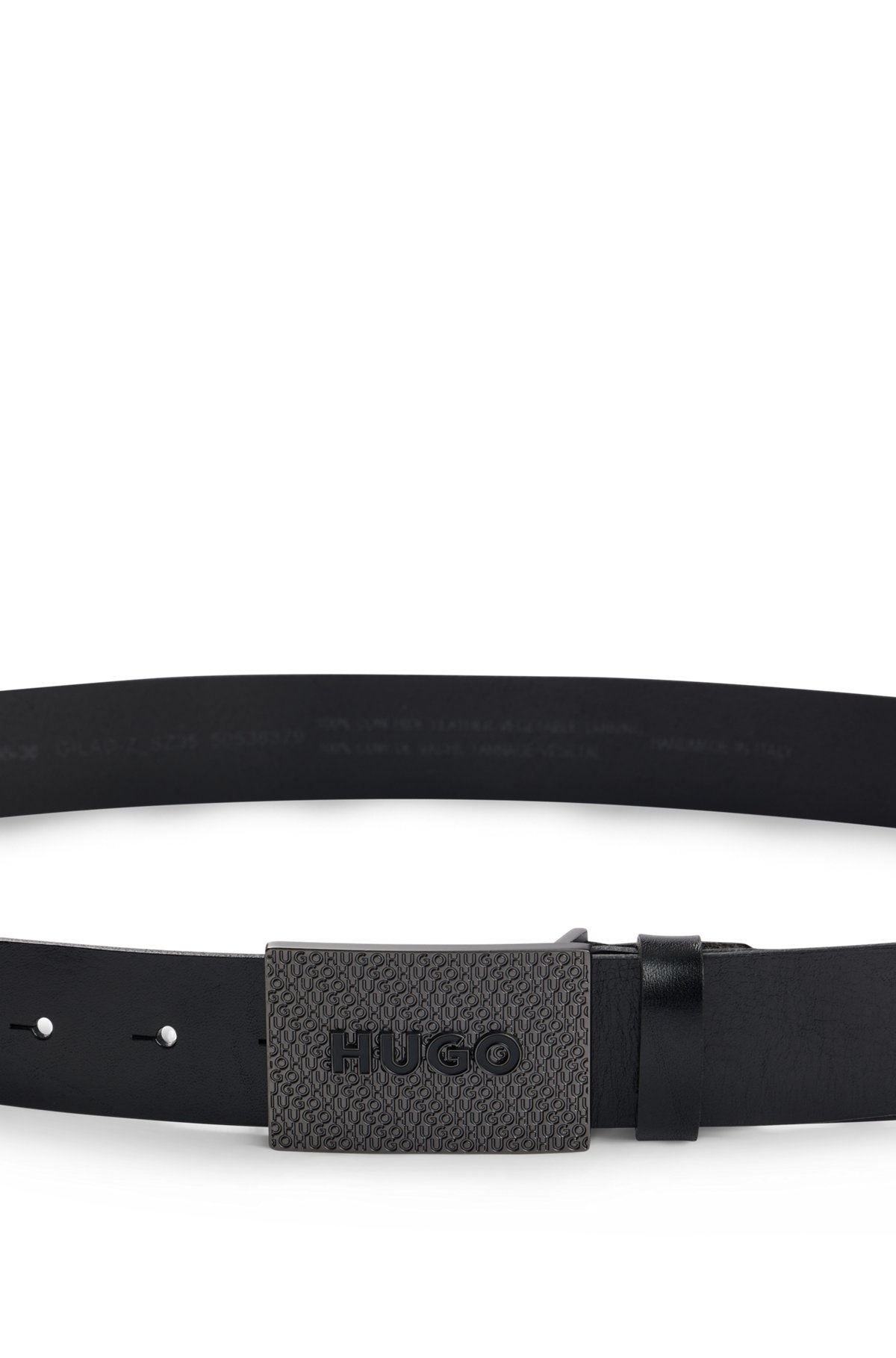 MATTE LEATHER BELT WITH BRANDED PLAQUE BUCKLE - 4