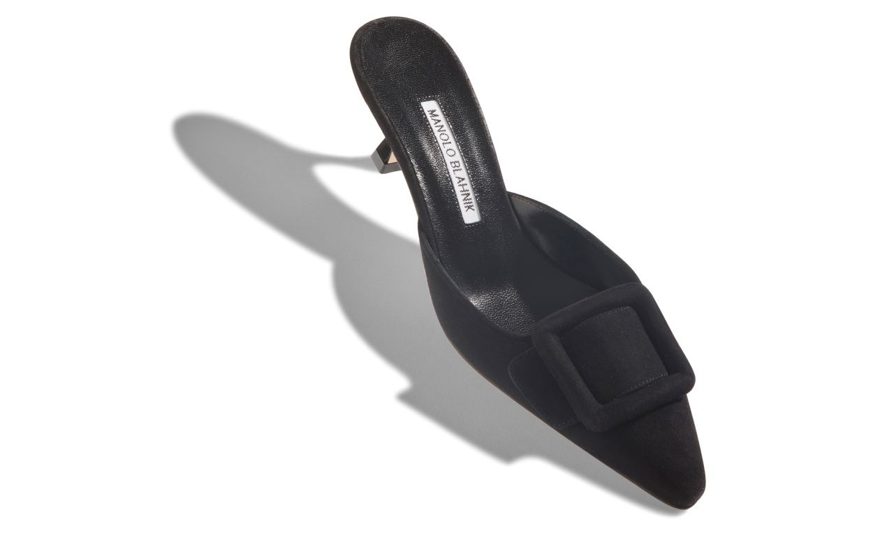 Black Suede Kitten Heel Mules - 2
