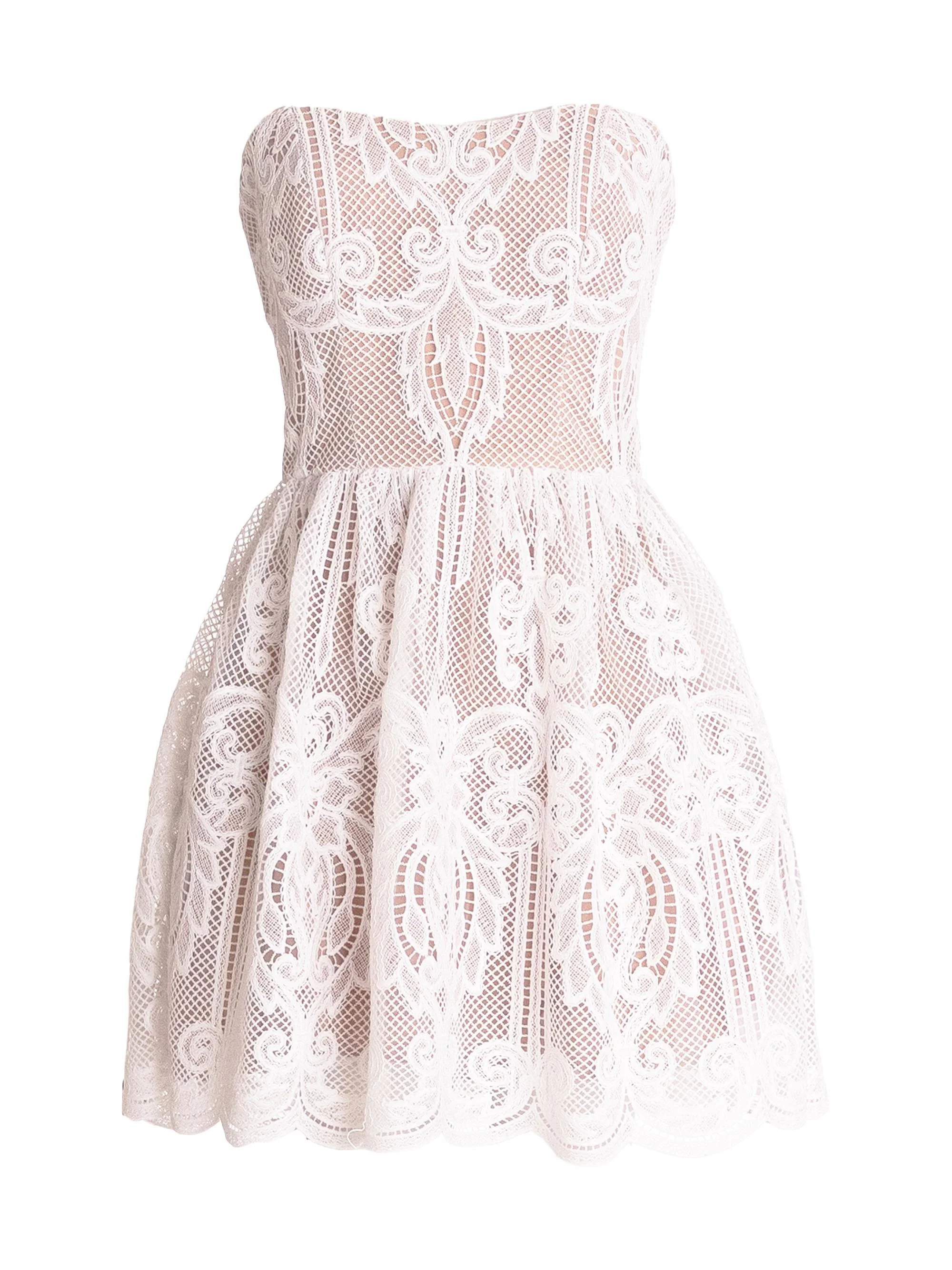 Women's Sasha Lace Strapless Fit & Flare Minidress - White Beige - 1