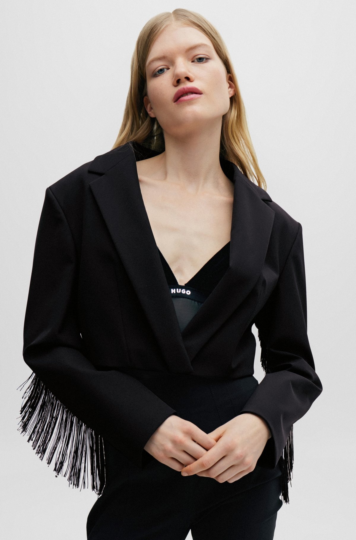 CROPPED REGULAR-FIT JACKET WITH FRINGE TRIMS - 5