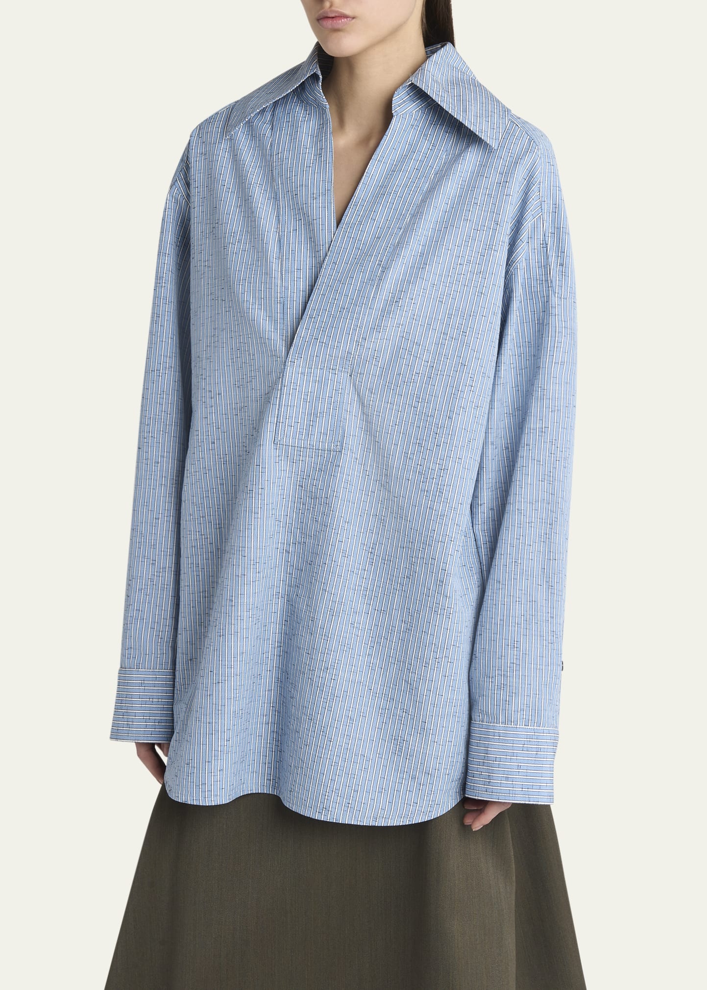 Stripe Irregular Cotton Linen Shirt - 4