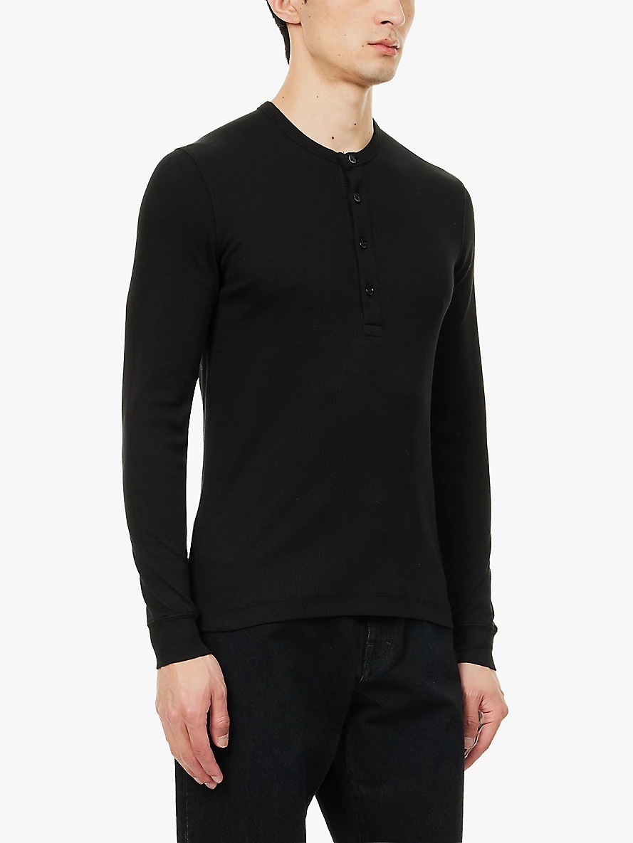 Henley ribbed stretch-woven top - 3