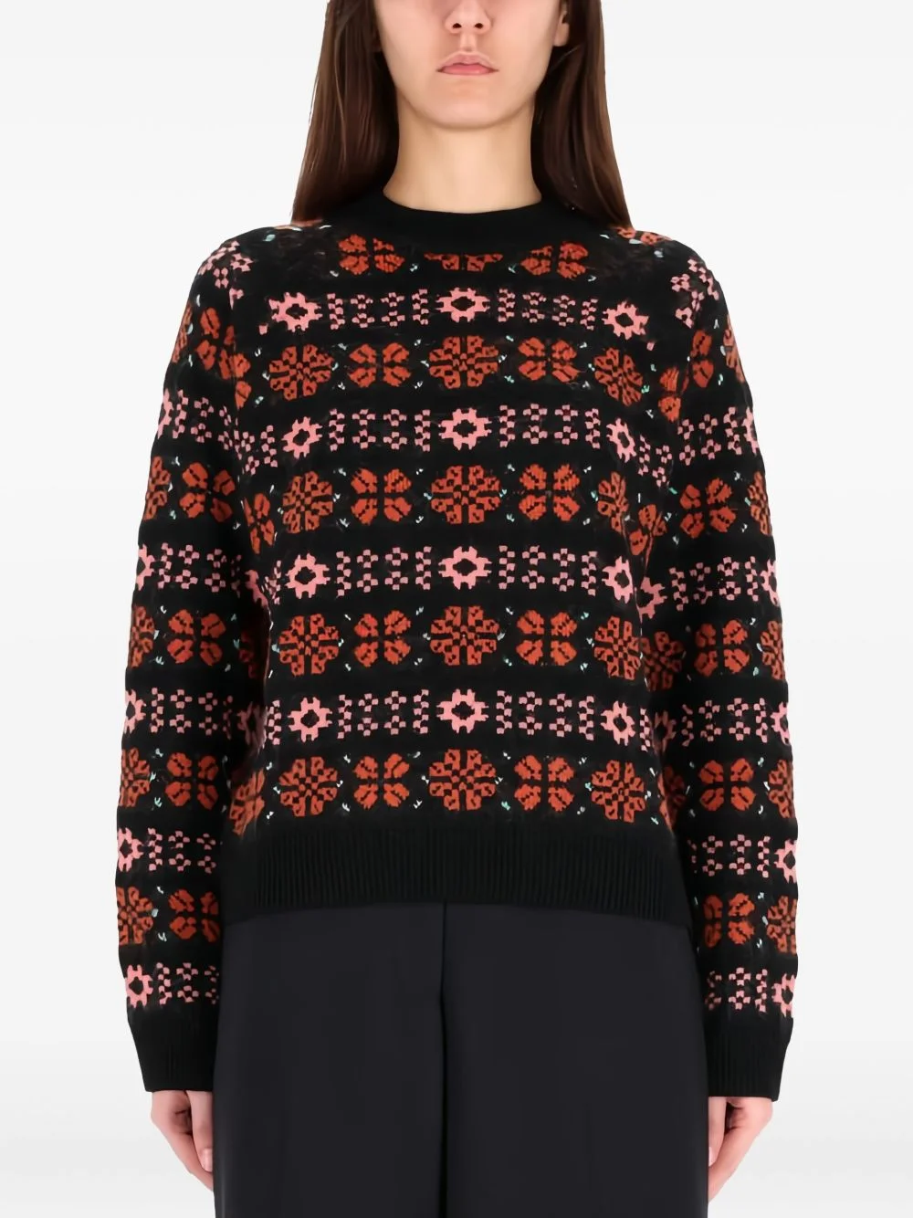 floral crew-neck sweater - 1