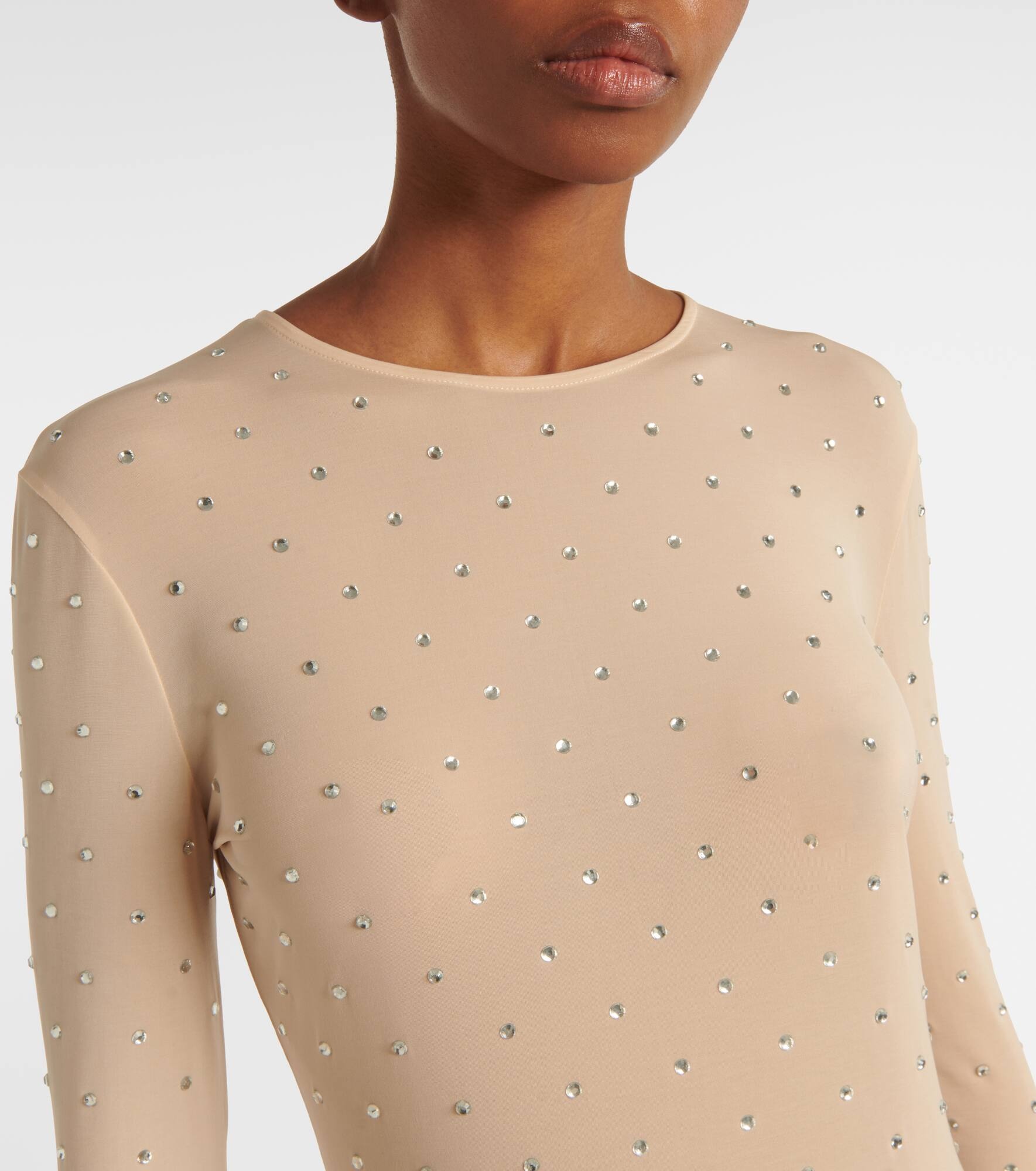 Crystal-embellished semi-sheer top - 4