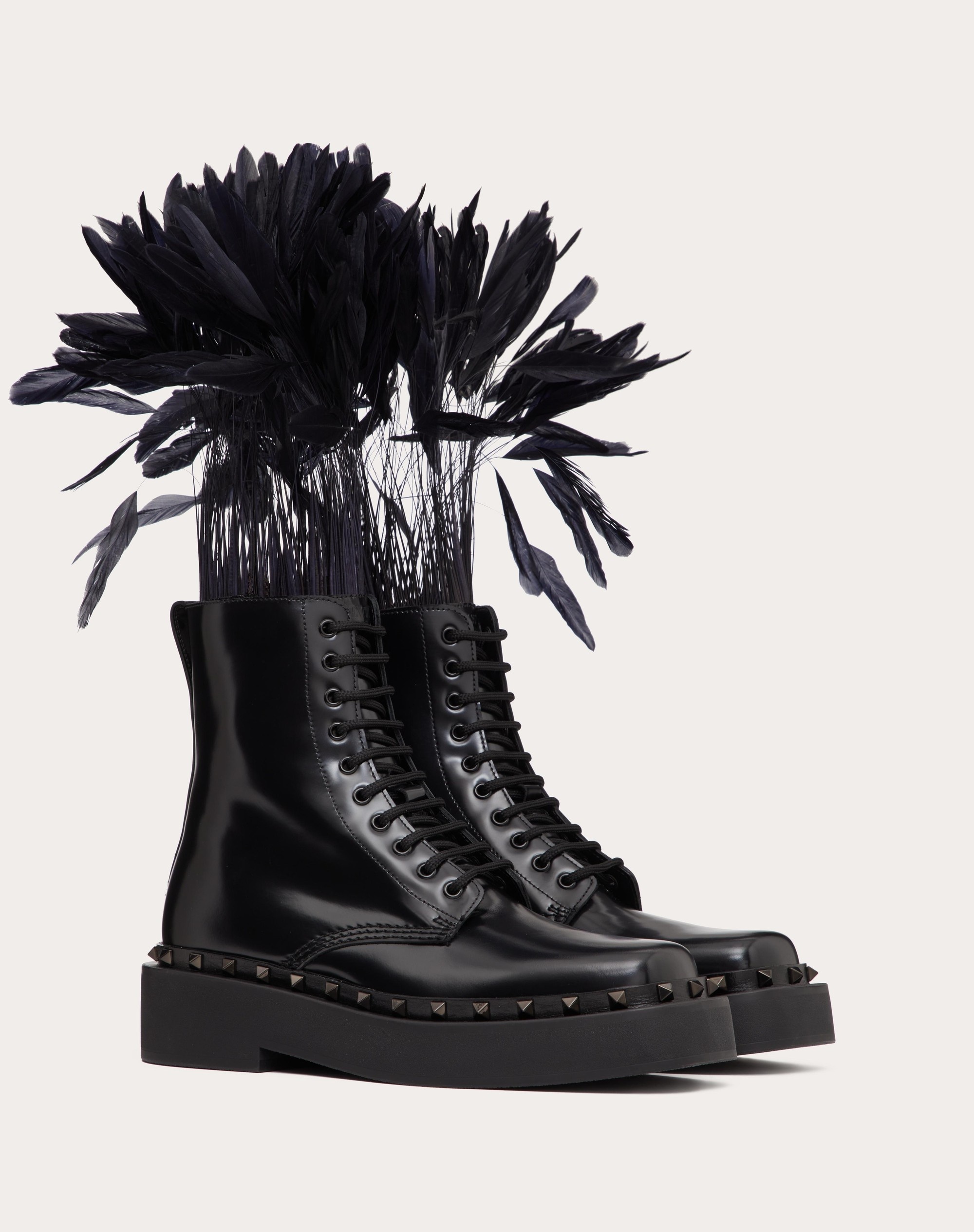 ROCKSTUD M-WAY COMBAT BOOT IN CALFSKIN WITH FEATHERS 50MM - 2