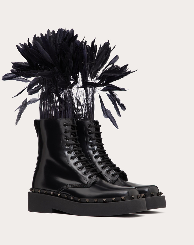 ROCKSTUD M-WAY COMBAT BOOT IN CALFSKIN WITH FEATHERS 50MM 2