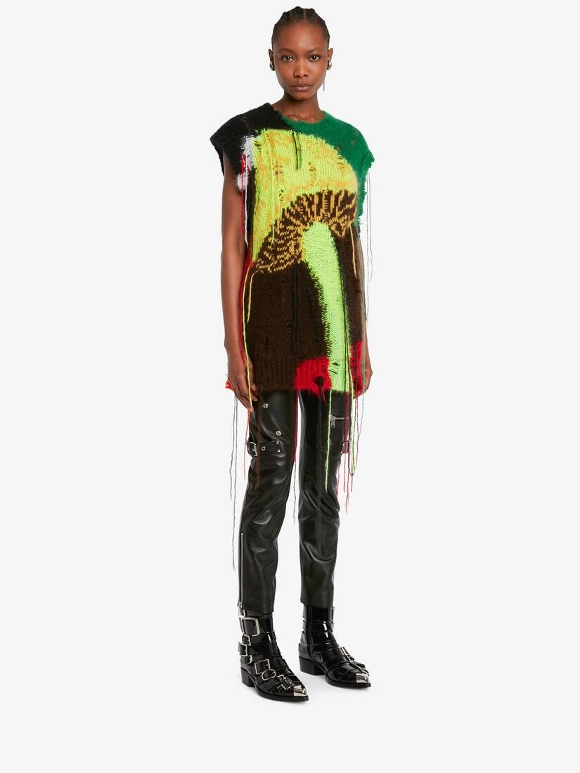 Women's Mushroom Intarsia Sleeveless Jumper in Green/yellow - 3