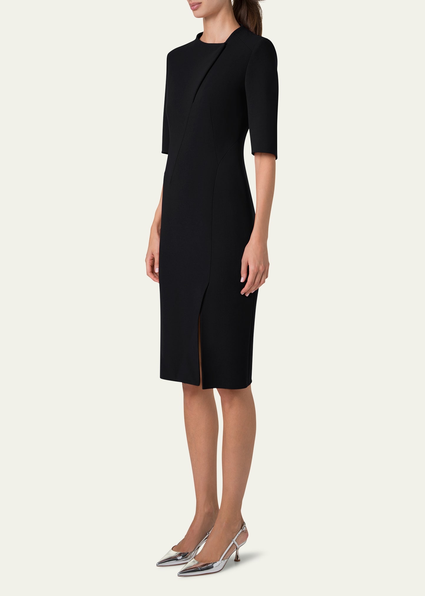 Elbow Sleeve Sheath Wool Dress - 4