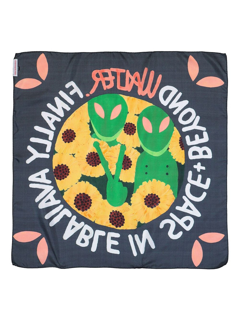 Walter Van Beirendonck alien-motif silk scarf outlook