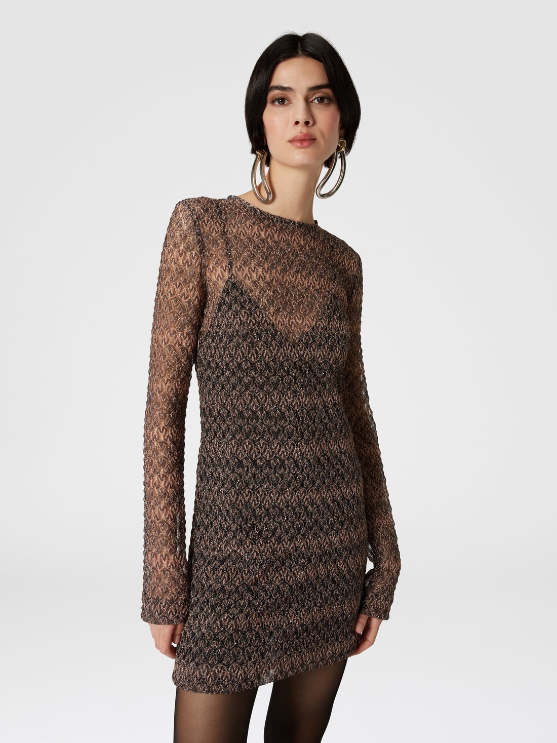 Lameté lace mini-dress with a see-through effect - 4