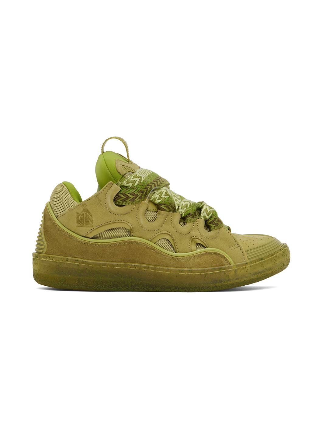 Green Leather Curb Sneakers - 1