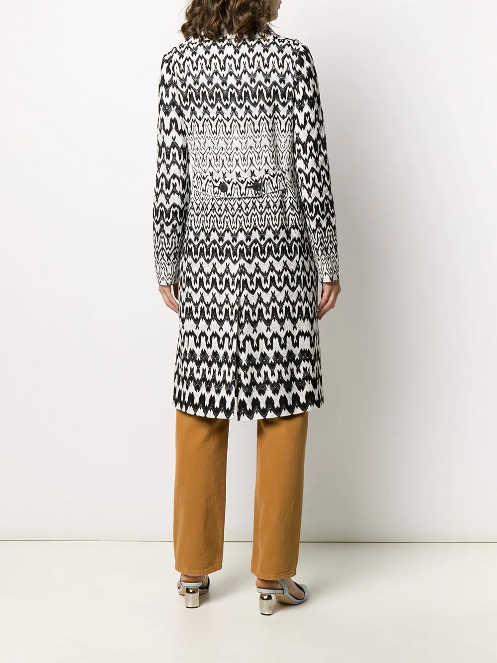 geometric pattern double-breasted coat - 4