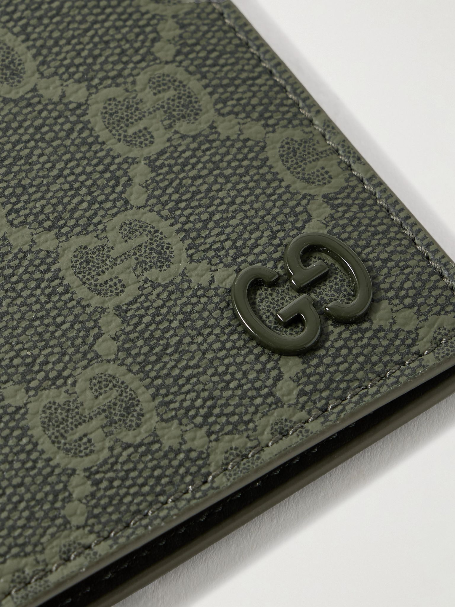GG Supreme Monogrammed Coated-Canvas and Leather Billfold Wallet Gray - 3